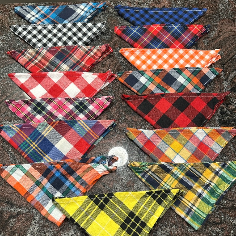 Set of 15 plaid dog bandanas
